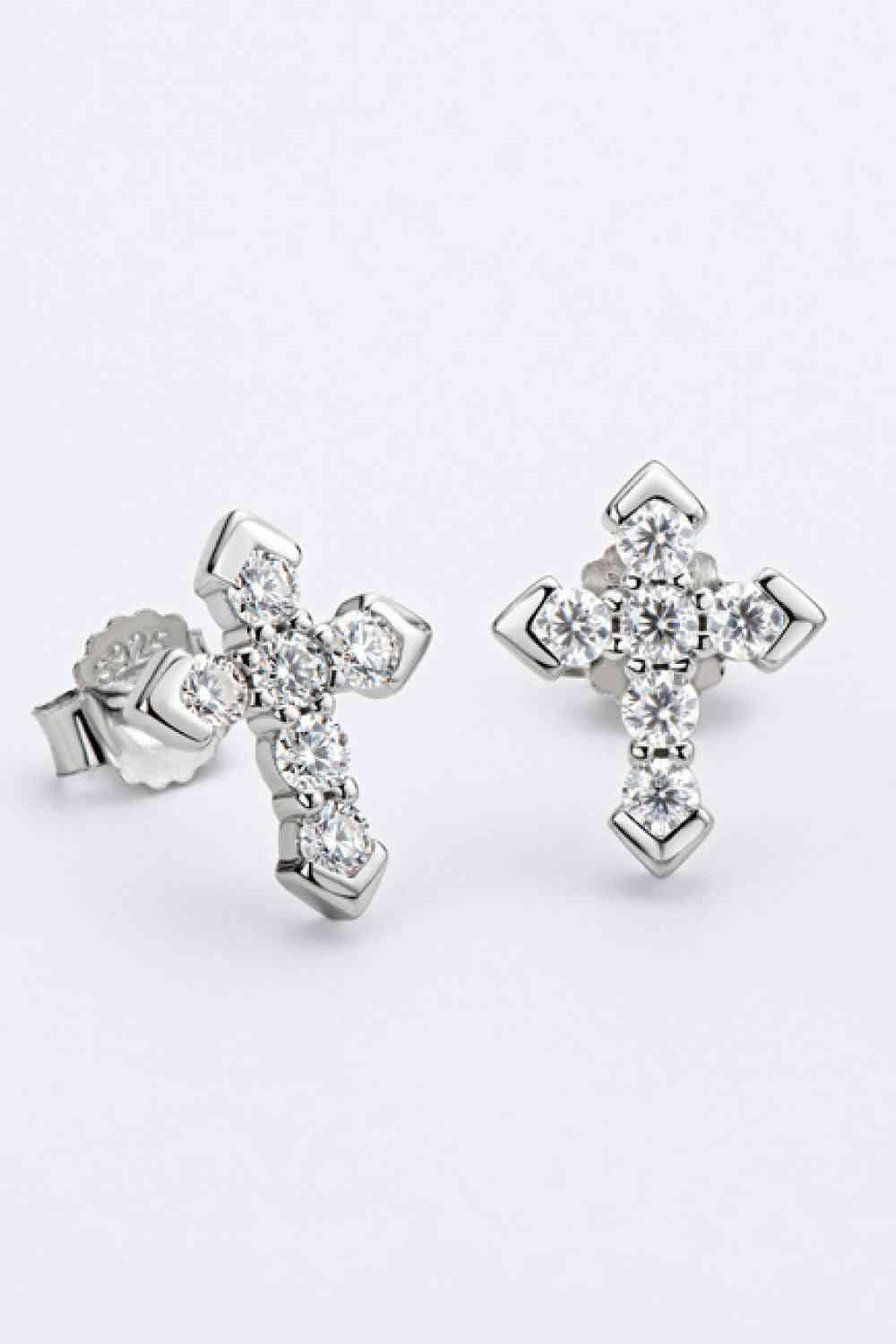 Moissanite Cross Stud Earrings - God's Girl Gifts And Apparel