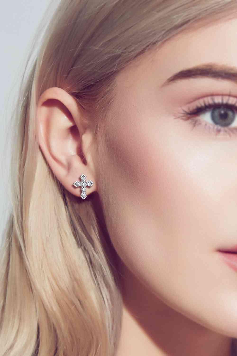 Moissanite Cross Stud Earrings - God's Girl Gifts And Apparel